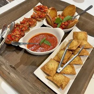 Fried ravioli. Bruschetta.