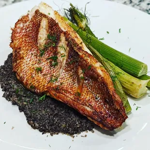 Southern Snapper with roasted mushroom puree and roasted fennel.