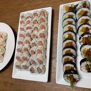 Spicy tuna and veggie roll. Also soy paper accommodation for allergies.