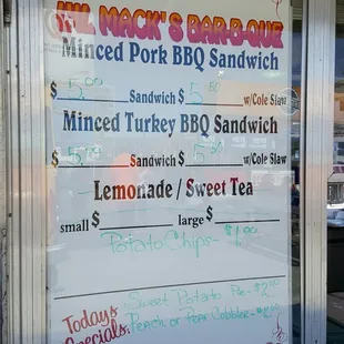 a menu in a window