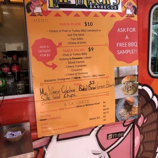 a menu on a food truck