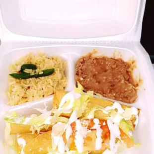 Special of the day 5 chicken flautas with rice and beans for $6.50! Wow!