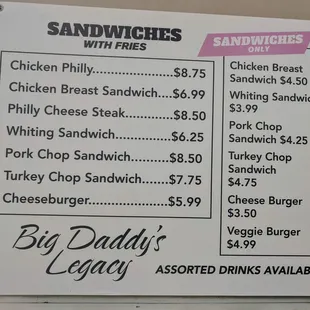 Sandwich menu