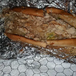 Chicken cheese steak, provolone, lettuce and fried onions