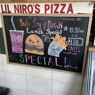 a chalkboard with a menu