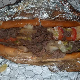 Steak sub, no cheese, LTM fried onions and hots