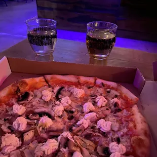 Veg Out pizza.. we added the almond ricotta for a perfect combo.