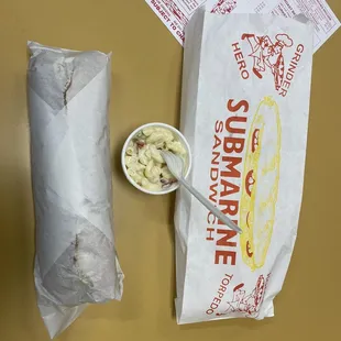 Natural Sub, 10 inch and a small Macaroni Salad