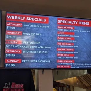 Menu of Weekly Specials