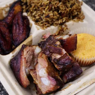 Rib Tips w/ Plaintains &amp;  Rice and Beans - IG: @nelson_eats