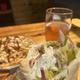 Lamb gyro and a &quot;side&quot; of fries (it&apos;s a large side that easily feeds two)