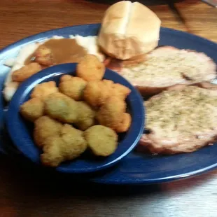 Tenderloin with mashed and fried okra