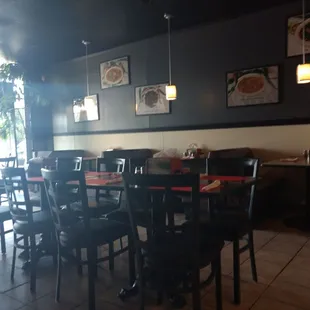 tables and chairs in a restaurant