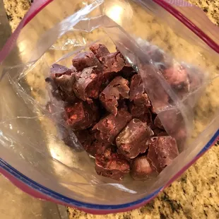 Frozen meat cubes