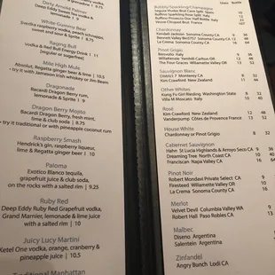 a menu for a wine tasting event