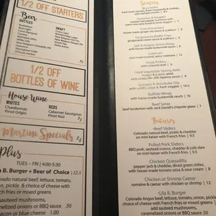 a menu for a happy hour