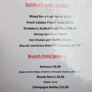 Brunch menu