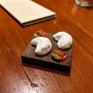 The chef sent us Italian wedding cookies after our meal, for our anniversary!