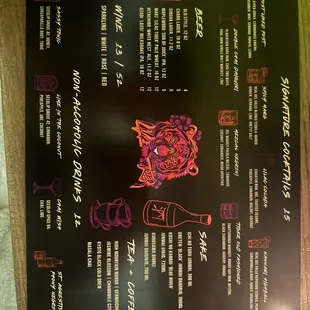 Drinks menu