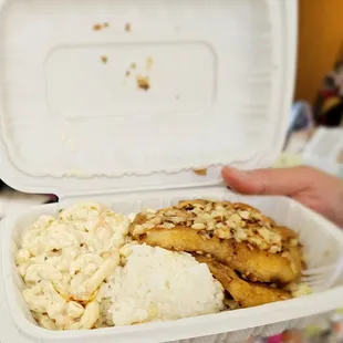 Lunch@Liliha Drive Inn/Take-Out; 10/12/2024.Hubby David Ordered Mini Garlic Fried Basa*.I wouldn't mind trying a lil piece of Basa next time