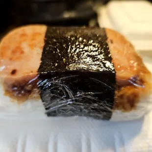 Lunch@Liliha Drive Inn/Take-Out; 10/12/2024. I ordered their *Spam Musubi*, while we're Watching Da UH Football game right now.Eat it later?