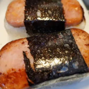 Lunch from @Liliha Drive Inn today; 10/15/2021... Hubby picked up Xtra Spam Musubis for ahhhh, dunno??  Haha!