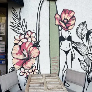 Nice paintings on the wall of the building where Lilikoi Kitchen is located