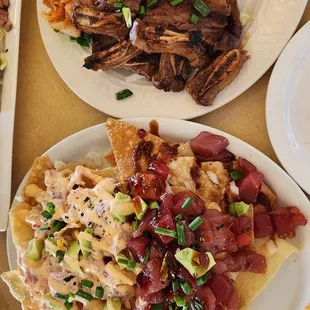 Poke Nachos and Kalbi Ribs