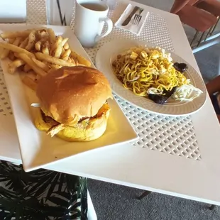 Shrimp burger with garlic fries and Lahilahi Special with Teri steak.