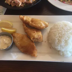 Beer Battered Fish &amp; Chips, but I order Em with Rice Cuz'n....
