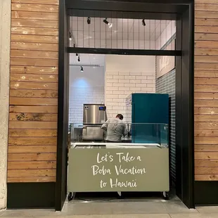 the entrance to a restaurant