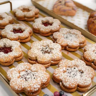 a tray of cookies and pastries