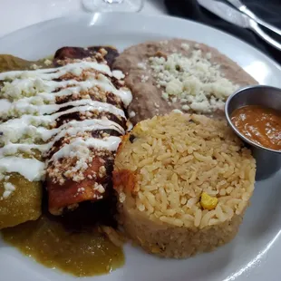 Enchiladas chicken, green and red