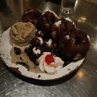 Chocolate donuts with coffee ice cream