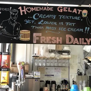 Cute, colorful signs decorate the space.