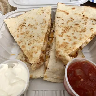 Chicken quesadillas.