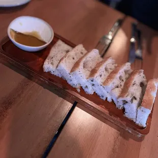 Rosemary focaccia with oil and whipped ricotta