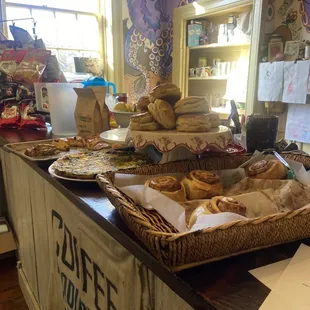 a display of coffee and pastries