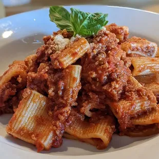 Rigatoni alla marinara and sausage