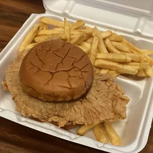 Huge chicken sandwich and fries