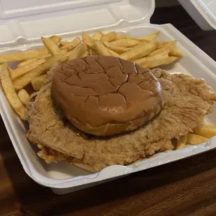 Huge chicken sandwich and fries
