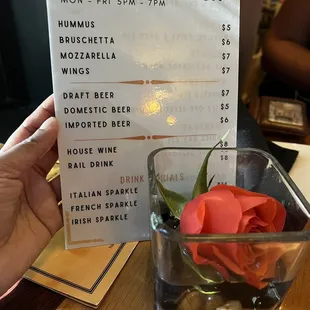 Happy hour menu, at your service! French sparkle was $14.