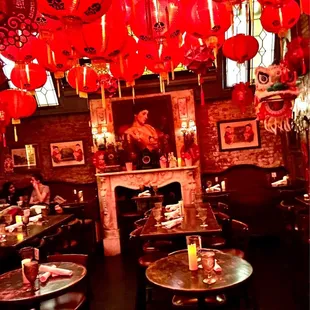 red lanterns hanging from the ceiling