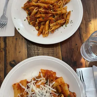 Penne arrabiata, rigatoni siciliana