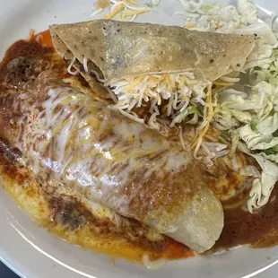 Beef taco and beef enchilada