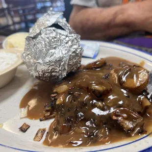 Hamburger Steak with Cottage Cheese and Baked Potato