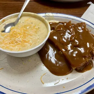1/2 soup and sandwich Potato soup and Lily's hot beef