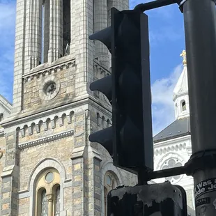 Historic church view from restaurant