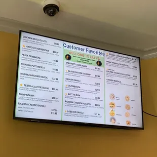 Pasta Menu