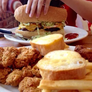 Oyster Platter and Cheeseburger Poboy